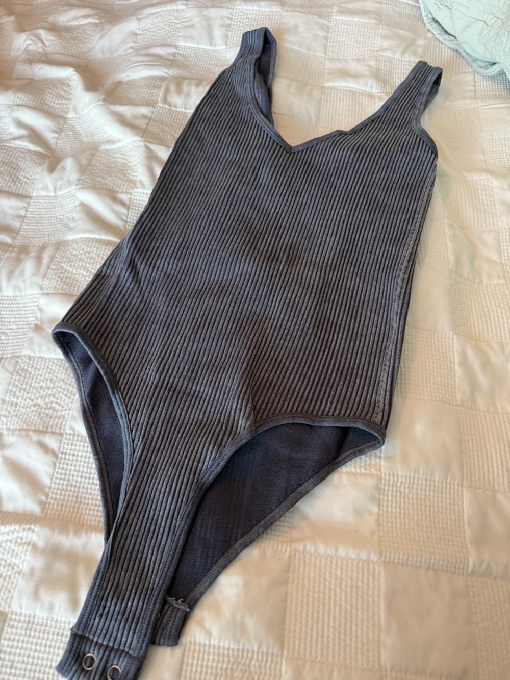 Ribbed V‑Neck One‑Piece Bodysuit in blue